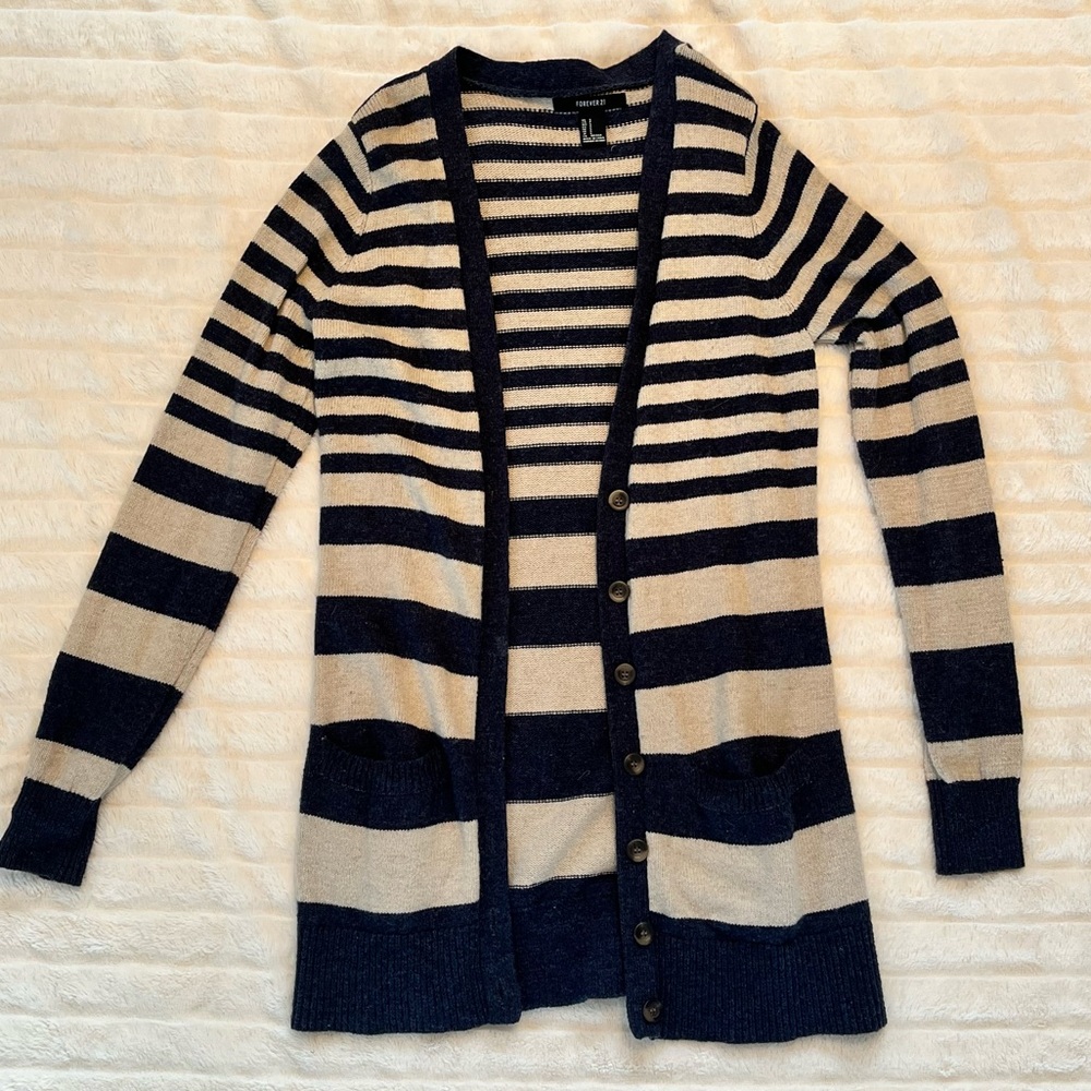 Blue and cream striped cardigan